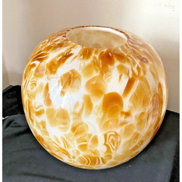 Other - Large 8" Art Glass Orb Vase Cream Taupe Swirl Tortoise Shell Cased Hand Blown